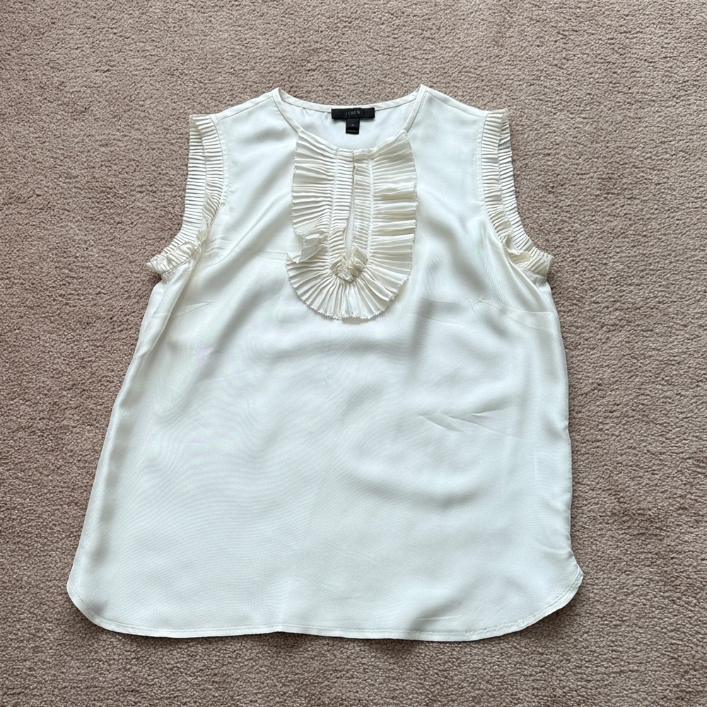 J. Crew White/Ivory/Cream Sleeveless Blouse with Ruffle Detail